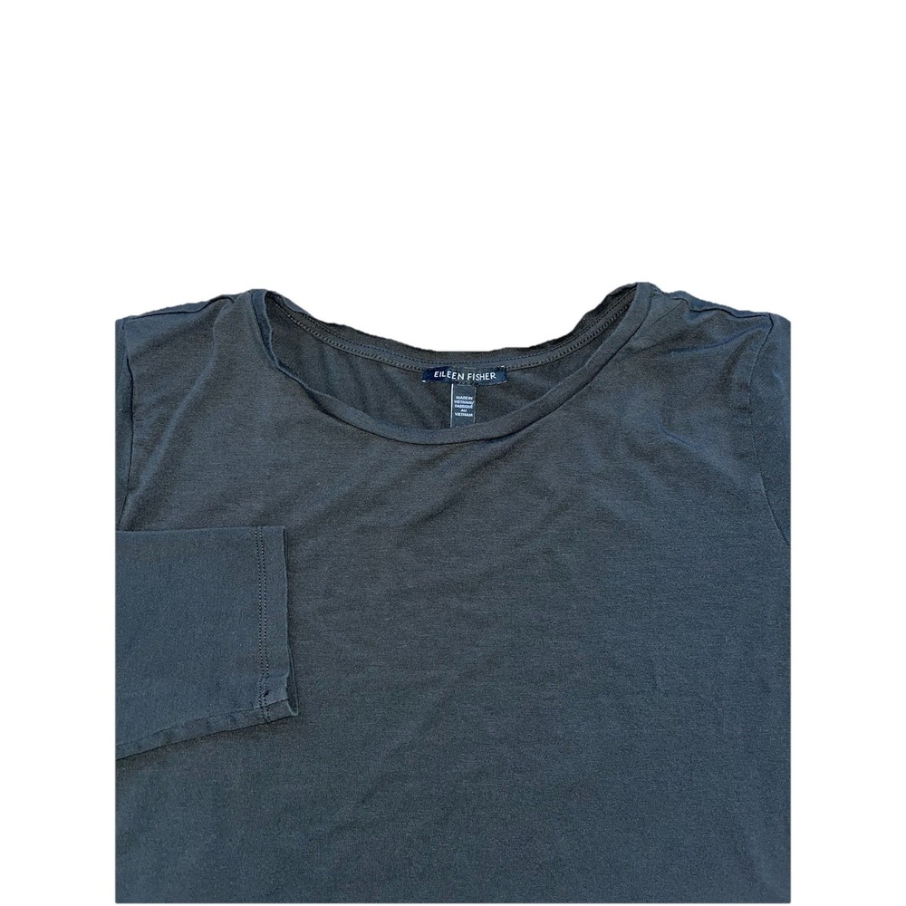 EILEEN FISHER‎ Black 3/4 Long Sleeve Shirt Tencel Stretch Jersey Women's L